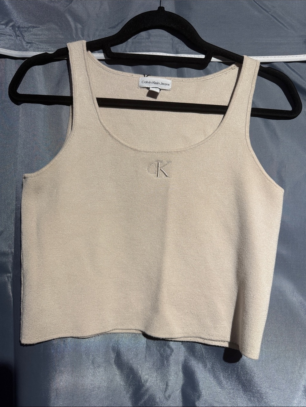 Calvin Klein Jeans Cream Ribbed Tank Top with CK Logo